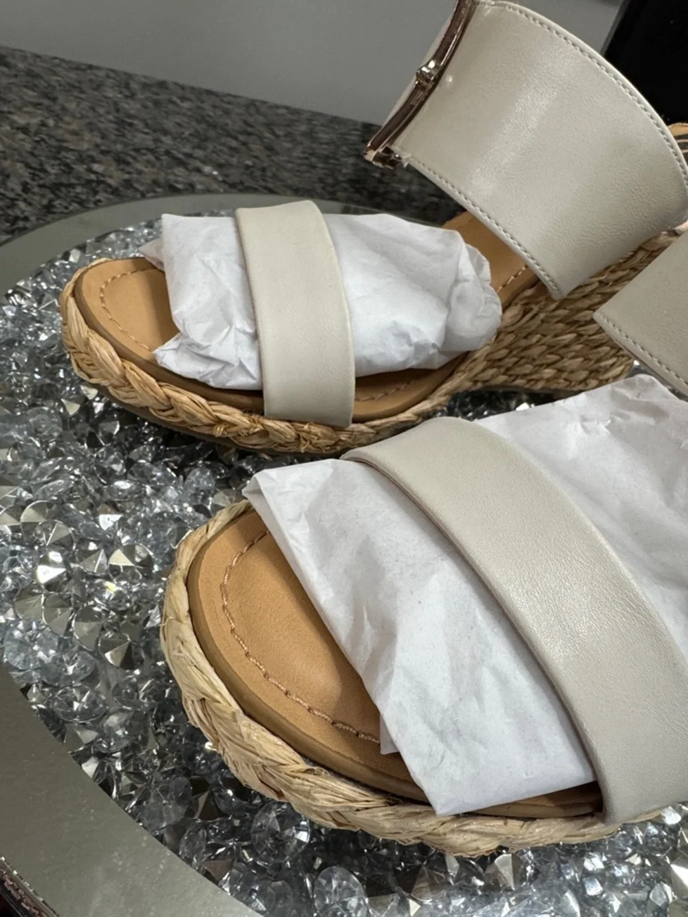 Dolce Vita Cream Woven Espadrille Wedge Sandals with Gold Buckle NEW 10